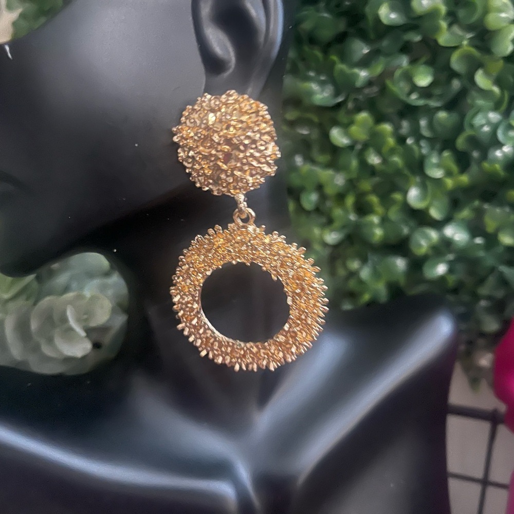 Gold Textured Statement Earrings - image 1